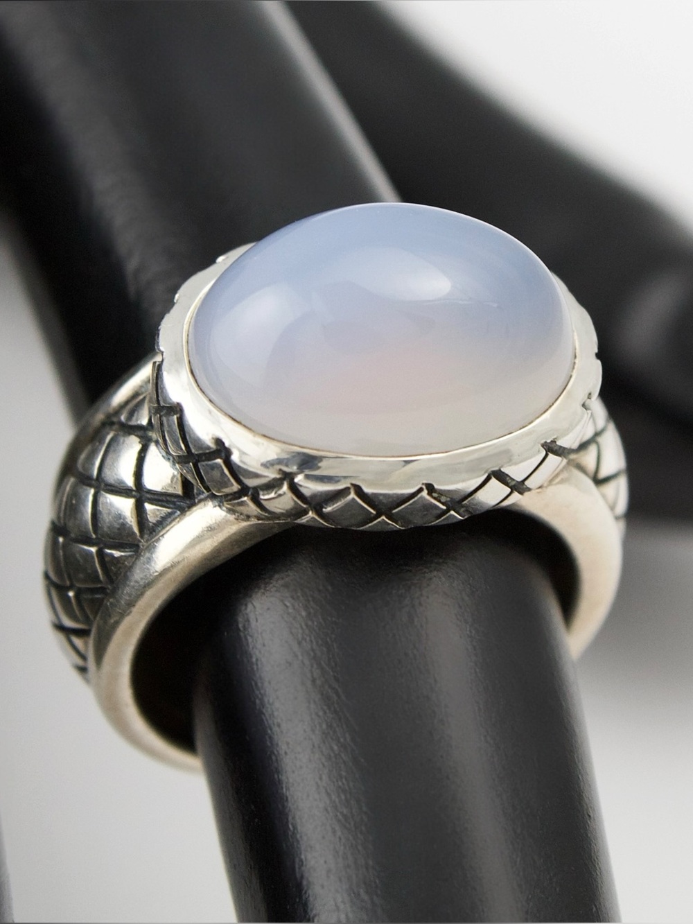 Vintage Blue Chalcedony Sterling Silver Ring Size 6 East West Oval Cabochon